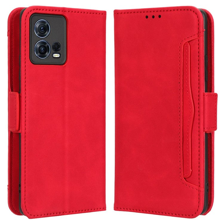 For Motorola Moto S30 Pro 5G / Edge 30 Fusion 5G PU Leather Multiple Card Slots Case Foldable Stand Wallet Phone Drop-proof Cover - Red