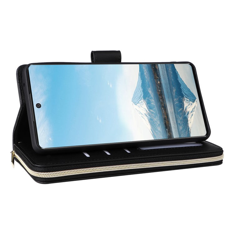 R20 For Samsung Galaxy A23 4G / A23 5G (Global Version) Leather Case Zipper Pocket Stand - Black