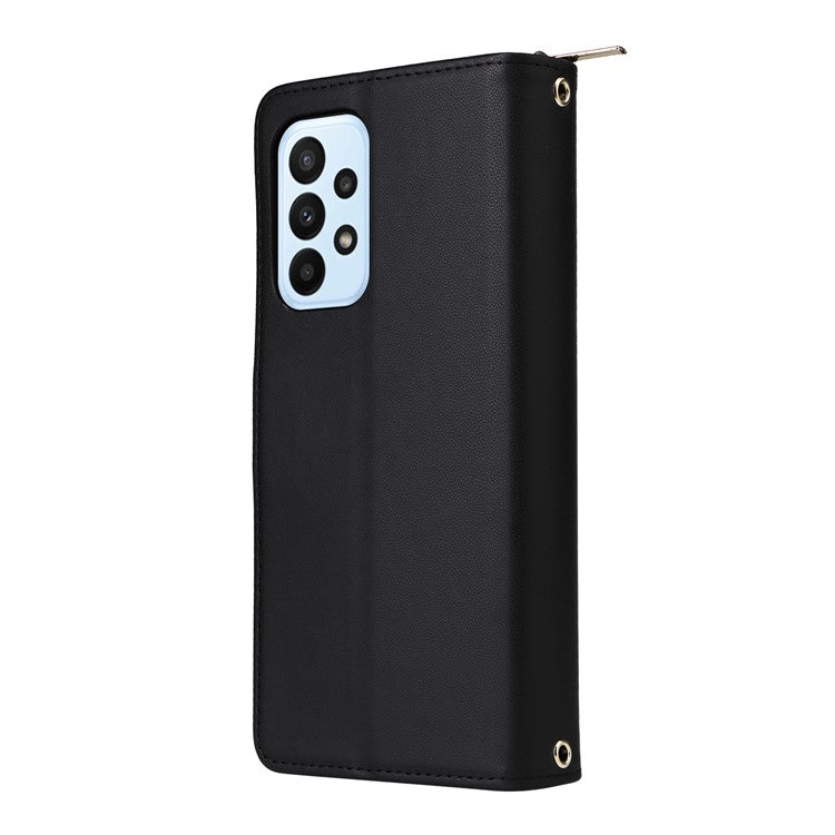 R20 For Samsung Galaxy A23 4G / A23 5G (Global Version) Leather Case Zipper Pocket Stand - Black