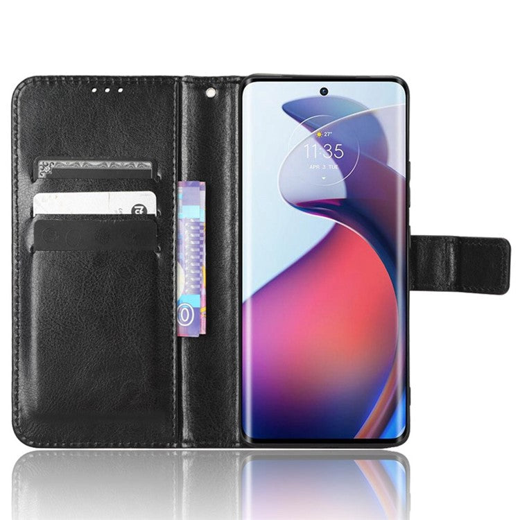 For Motorola Moto S30 Pro 5G / Edge 30 Fusion 5G Crazy Horse Texture Full Protection PU Leather Case Phone Stand Wallet Cover - Black