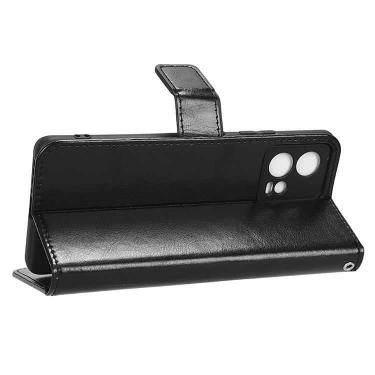 For Motorola Moto S30 Pro 5G / Edge 30 Fusion 5G Crazy Horse Texture Full Protection PU Leather Case Phone Stand Wallet Cover - Black