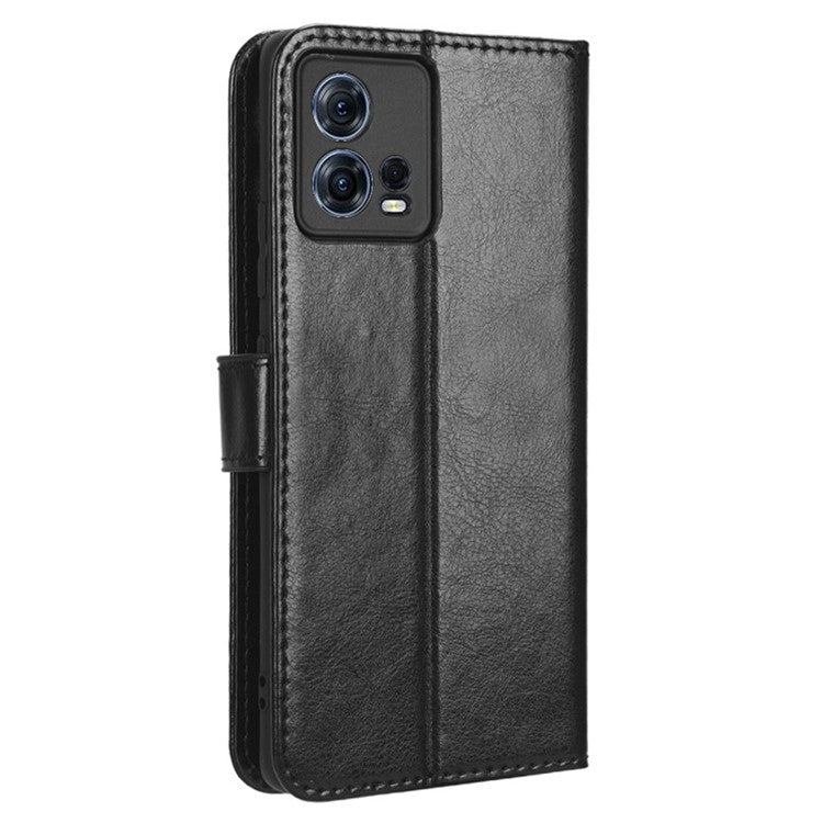 For Motorola Moto S30 Pro 5G / Edge 30 Fusion 5G Crazy Horse Texture Full Protection PU Leather Case Phone Stand Wallet Cover - Black