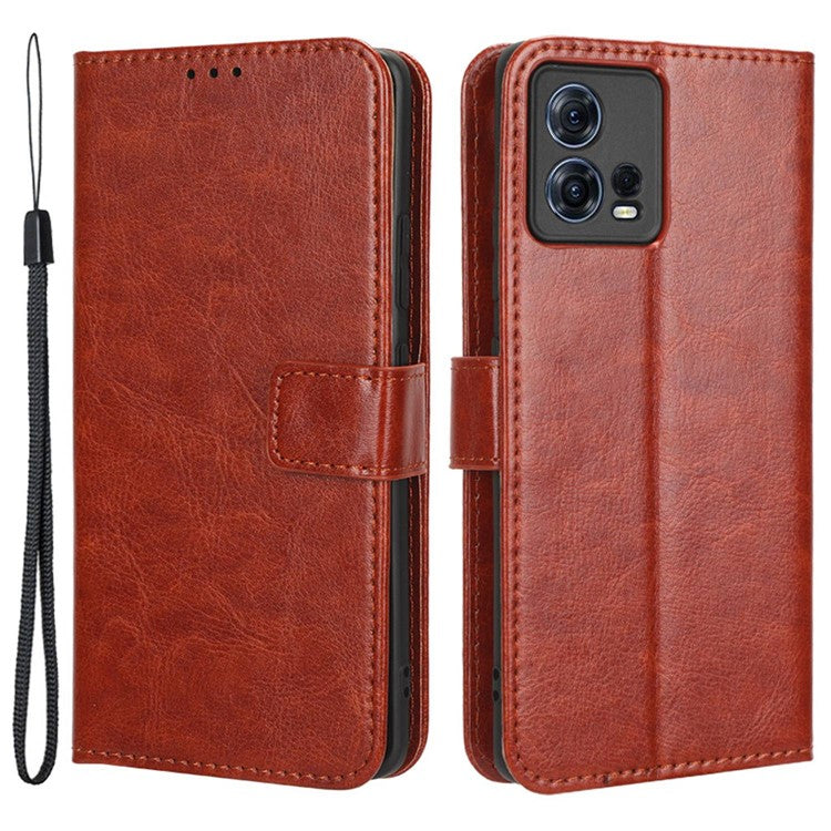 For Motorola Moto S30 Pro 5G / Edge 30 Fusion 5G Crazy Horse Texture Full Protection PU Leather Case Phone Stand Wallet Cover - Brown