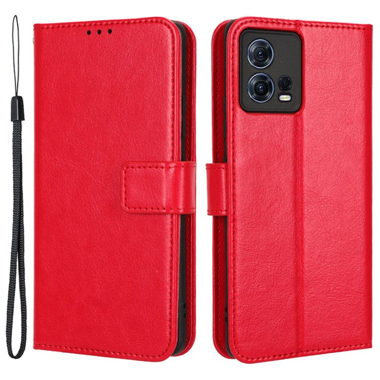 For Motorola Moto S30 Pro 5G / Edge 30 Fusion 5G Crazy Horse Texture Full Protection PU Leather Case Phone Stand Wallet Cover - Red
