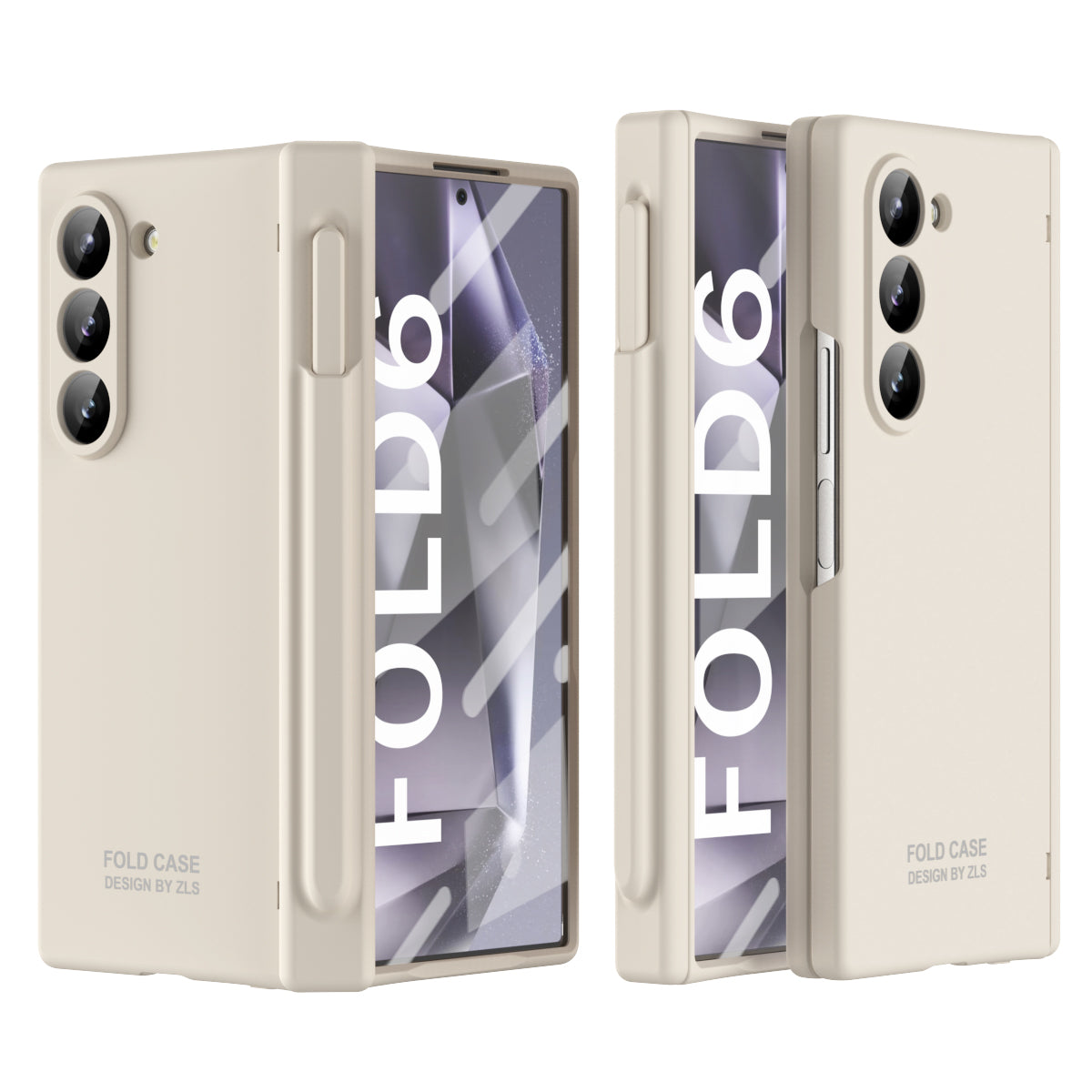 For Samsung Galaxy Z Fold6 5G Case Hinge PC Phone Cover with Stylus / Tempered Glass Film - White