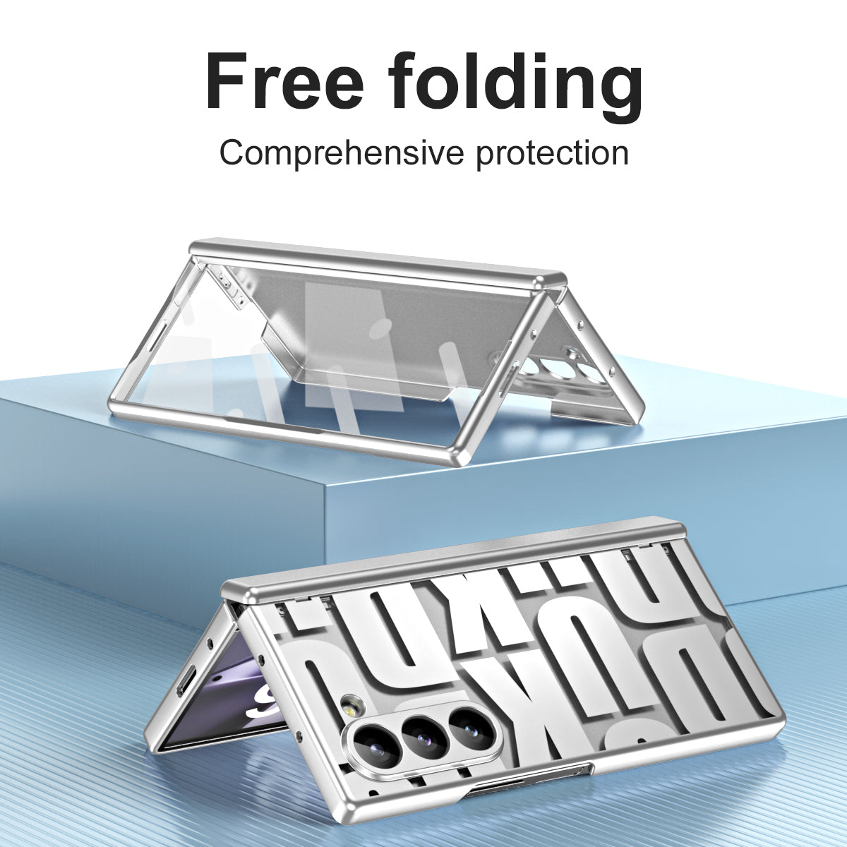 For Samsung Galaxy Z Fold6 5G Case Electroplating PC Phone Cover with Tempered Glass Film - Silver