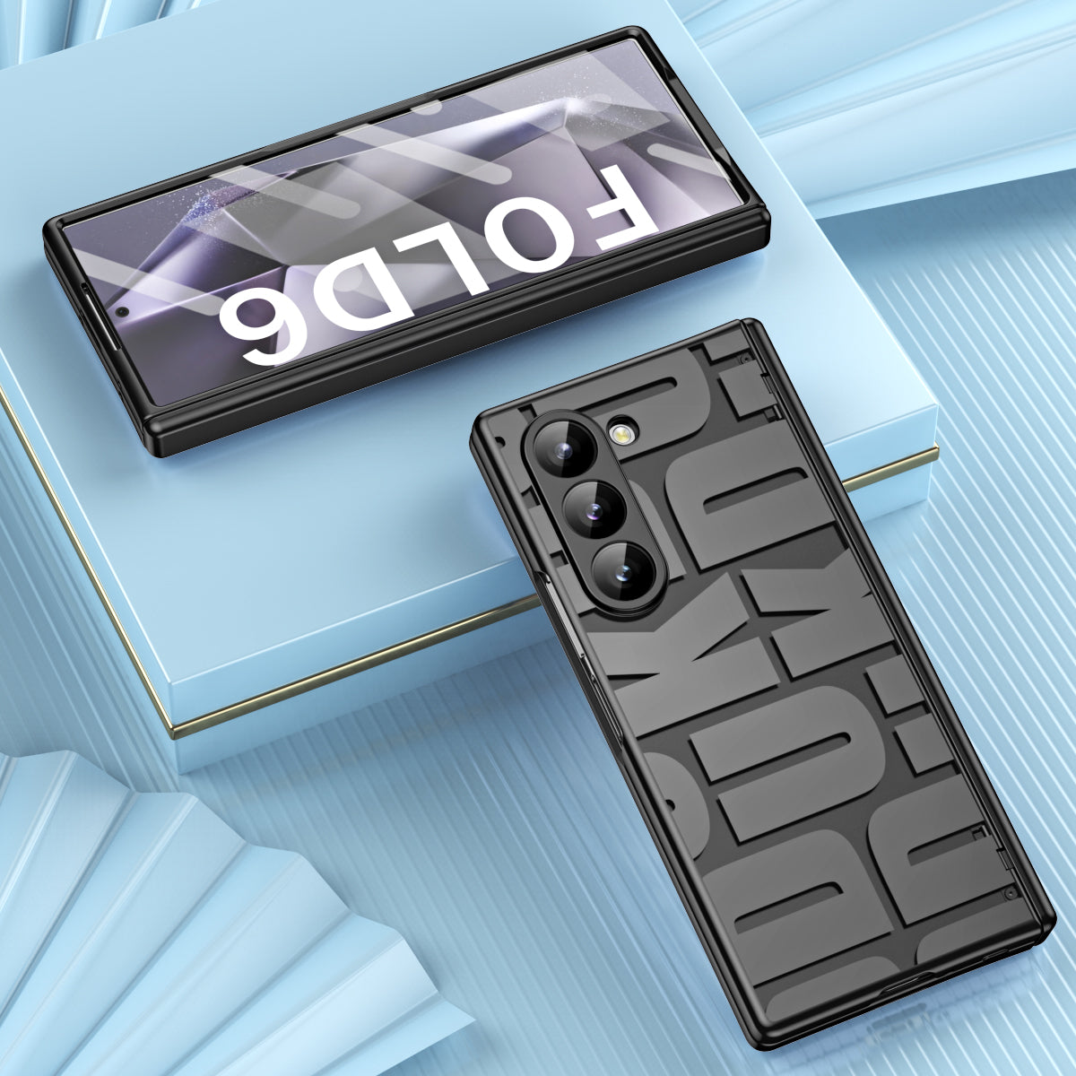 For Samsung Galaxy Z Fold6 5G Case Electroplating PC Phone Cover with Tempered Glass Film - Black