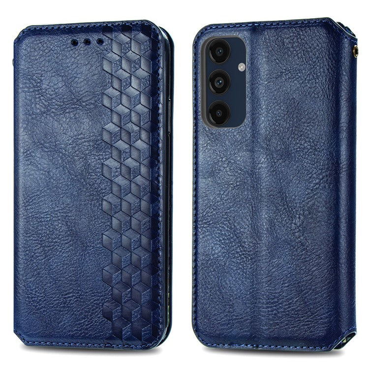 For Samsung Galaxy M55 5G / C55 5G / F55 5G PU Leather Case Rhombus Imprint Wallet Stand Phone Cover - Blue