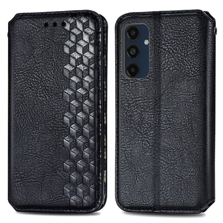 For Samsung Galaxy M55 5G / C55 5G / F55 5G PU Leather Case Rhombus Imprint Wallet Stand Phone Cover - Black