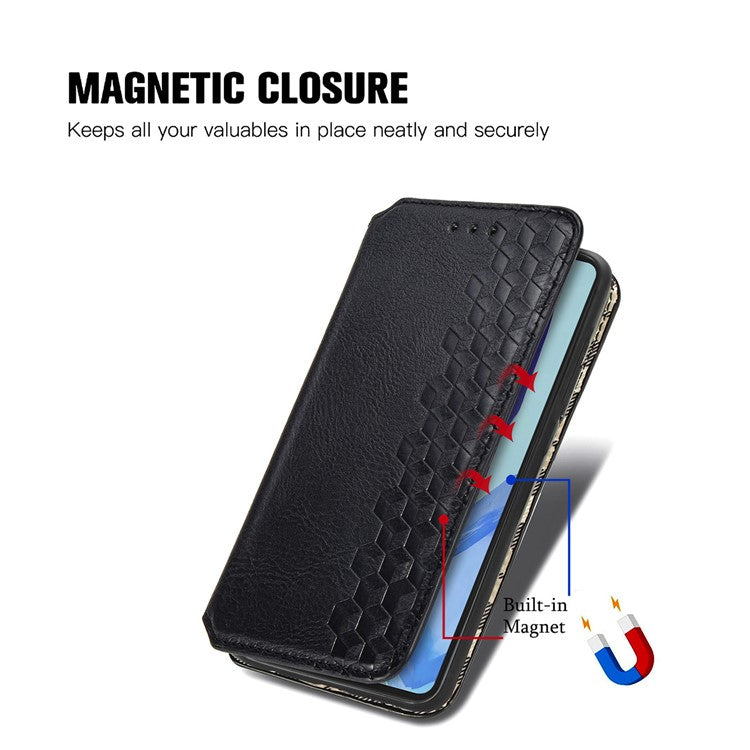 For Samsung Galaxy M55 5G / C55 5G / F55 5G PU Leather Case Rhombus Imprint Wallet Stand Phone Cover - Black