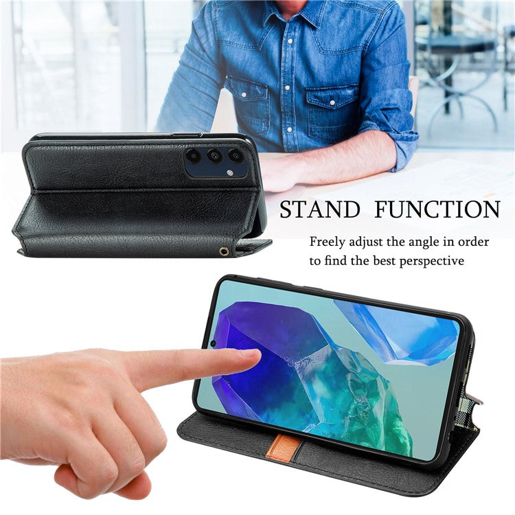 For Samsung Galaxy M55 5G / C55 5G / F55 5G PU Leather Case Rhombus Imprint Wallet Stand Phone Cover - Black