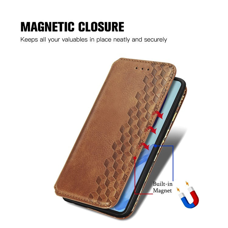For Samsung Galaxy M55 5G / C55 5G / F55 5G PU Leather Case Rhombus Imprint Wallet Stand Phone Cover - Brown