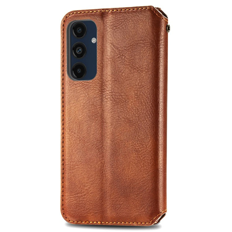 For Samsung Galaxy M55 5G / C55 5G / F55 5G PU Leather Case Rhombus Imprint Wallet Stand Phone Cover - Brown