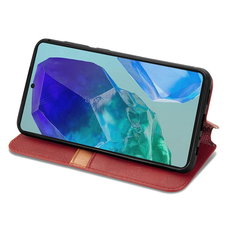 For Samsung Galaxy M55 5G / C55 5G / F55 5G PU Leather Case Rhombus Imprint Wallet Stand Phone Cover - Red