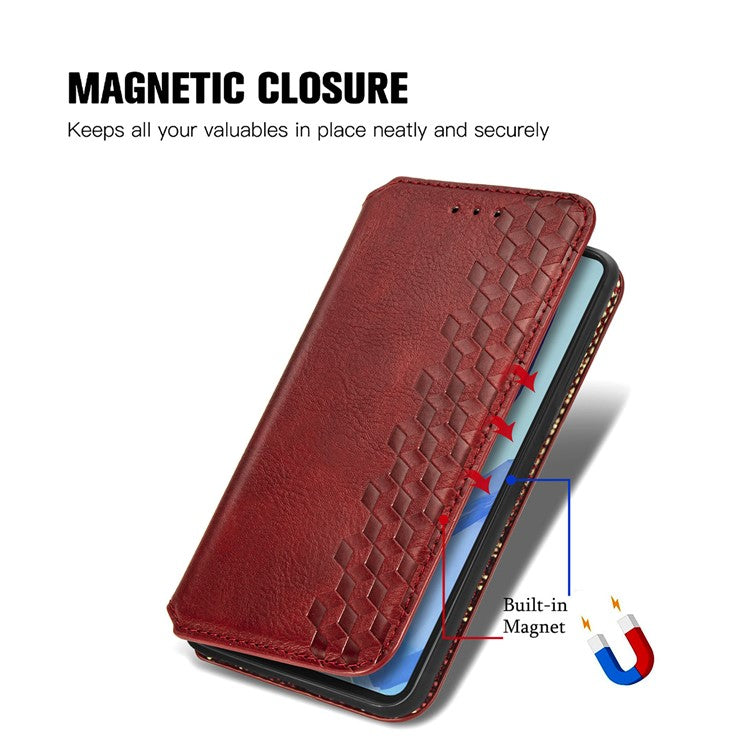 For Samsung Galaxy M55 5G / C55 5G / F55 5G PU Leather Case Rhombus Imprint Wallet Stand Phone Cover - Red