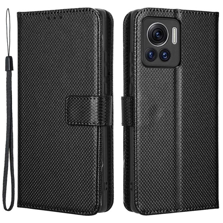 For Motorola Moto X30 Pro 5G / Edge 30 Ultra 5G PU Leather Stand Case Diamond Texture Phone Wallet Cover - Black