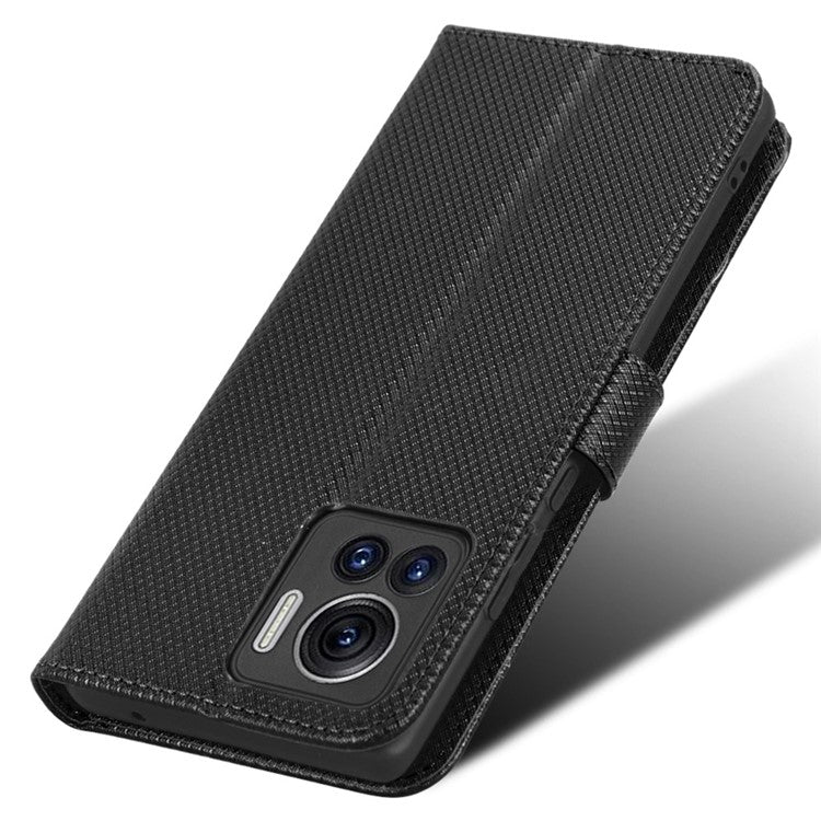 For Motorola Moto X30 Pro 5G / Edge 30 Ultra 5G PU Leather Stand Case Diamond Texture Phone Wallet Cover - Black
