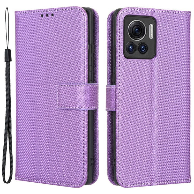 For Motorola Moto X30 Pro 5G / Edge 30 Ultra 5G PU Leather Stand Case Diamond Texture Phone Wallet Cover - Purple