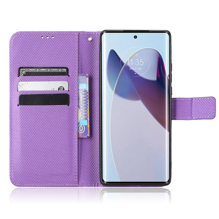 For Motorola Moto X30 Pro 5G / Edge 30 Ultra 5G PU Leather Stand Case Diamond Texture Phone Wallet Cover - Purple