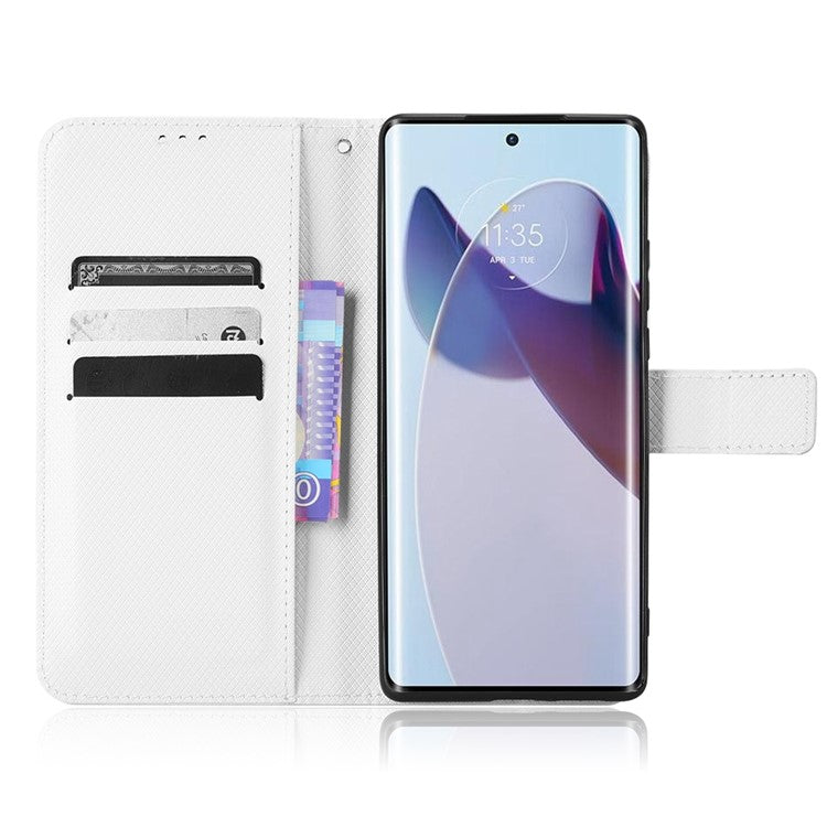 For Motorola Moto X30 Pro 5G / Edge 30 Ultra 5G PU Leather Stand Case Diamond Texture Phone Wallet Cover - White