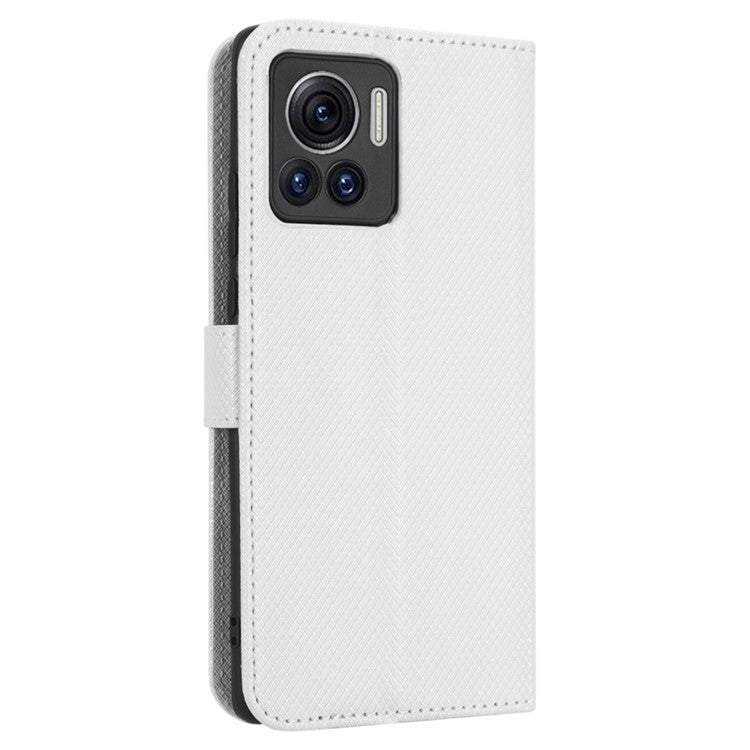 For Motorola Moto X30 Pro 5G / Edge 30 Ultra 5G PU Leather Stand Case Diamond Texture Phone Wallet Cover - White