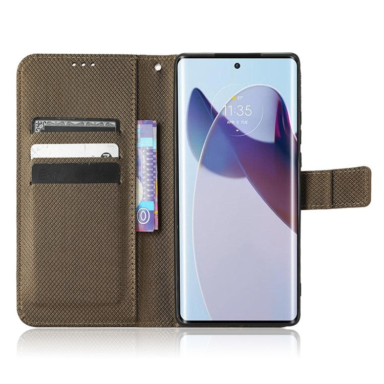 For Motorola Moto X30 Pro 5G / Edge 30 Ultra 5G PU Leather Stand Case Diamond Texture Phone Wallet Cover - Brown