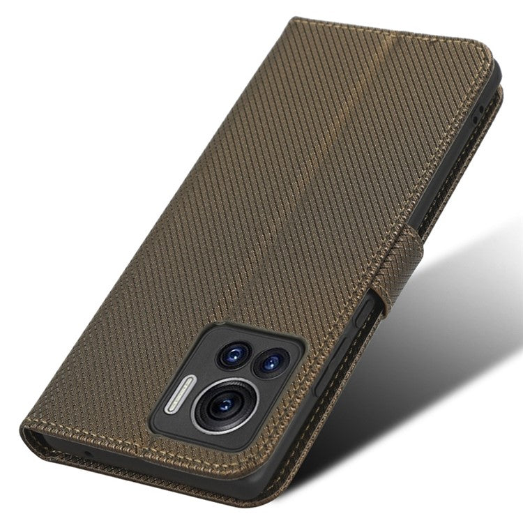 For Motorola Moto X30 Pro 5G / Edge 30 Ultra 5G PU Leather Stand Case Diamond Texture Phone Wallet Cover - Brown
