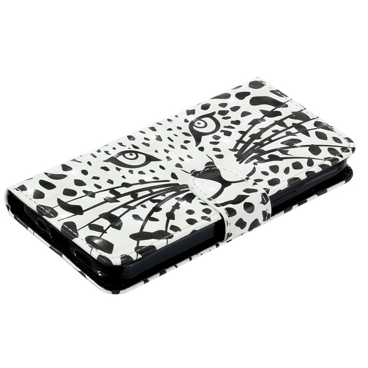 For iPhone 16 Plus Case 3D Pattern Printed Leather Wallet Phone Cover Stand Bookstyle - Leopard Head