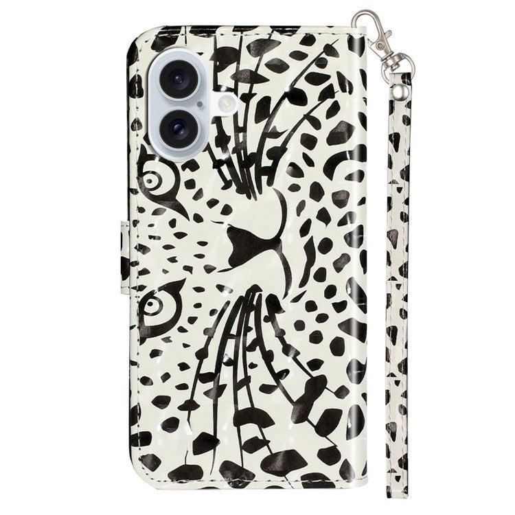 For iPhone 16 Plus Case 3D Pattern Printed Leather Wallet Phone Cover Stand Bookstyle - Leopard Head