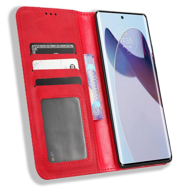 For Motorola Moto X30 Pro 5G / Edge 30 Ultra 5G Shockproof Phone Case Retro PU Leather Auto Closing Magnetic Wallet - Red
