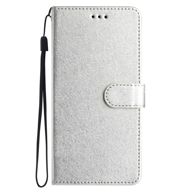 For iPhone 16 Pro Case Silk Texture Leather Wallet Phone Cover Magnetic Clasp Protective - Silver