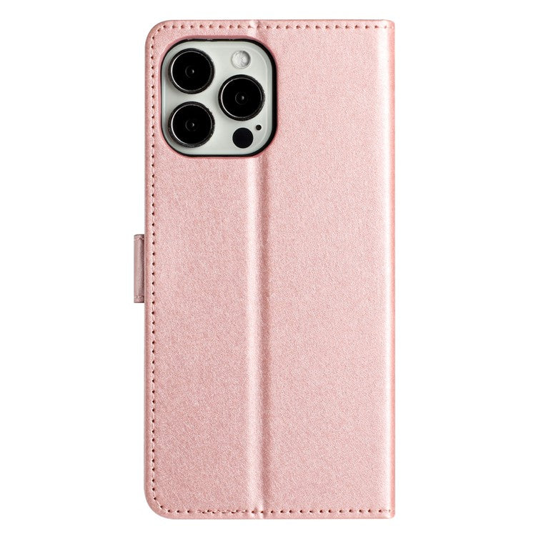 For iPhone 16 Pro Case Silk Texture Leather Wallet Phone Cover Magnetic Clasp Protective - Rose Gold