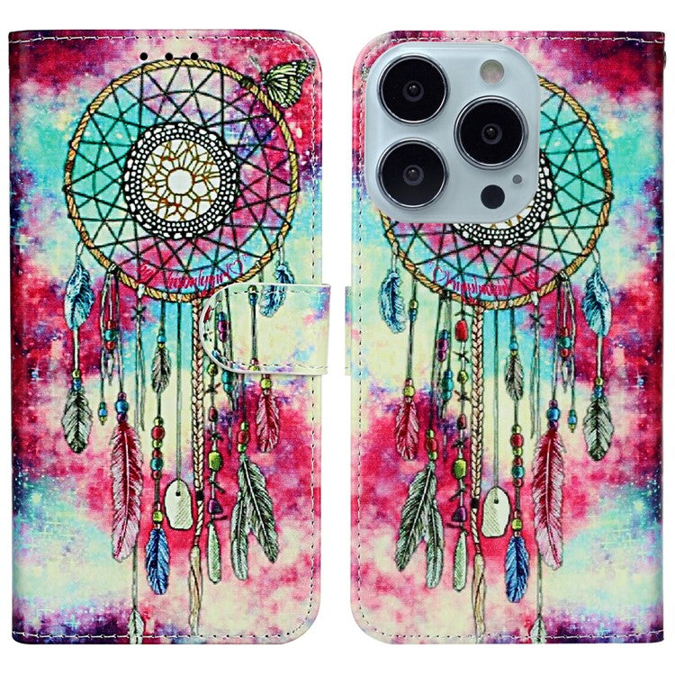 For iPhone 16 Case Pattern Stand Leather Phone Cover Card Slots Design - Dream Catcher