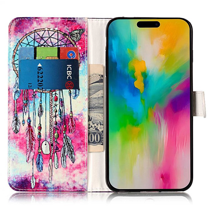 For iPhone 16 Case Pattern Stand Leather Phone Cover Card Slots Design - Dream Catcher