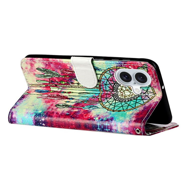For iPhone 16 Case Pattern Stand Leather Phone Cover Card Slots Design - Dream Catcher