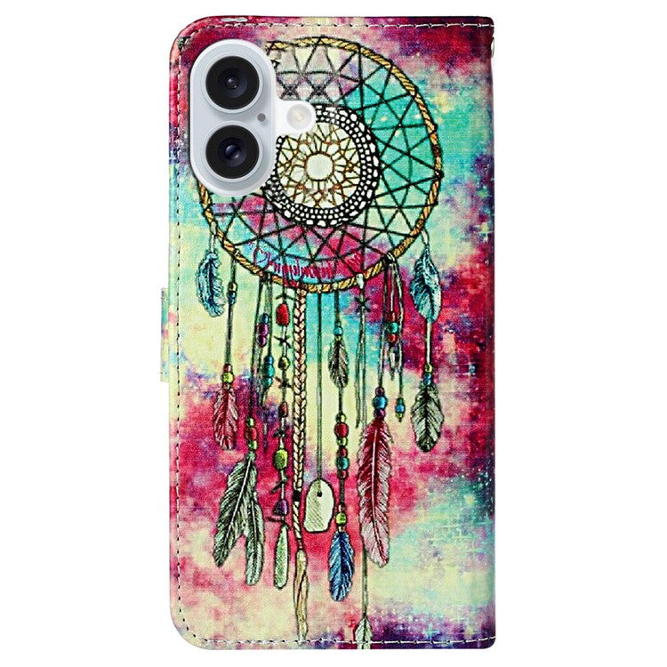 For iPhone 16 Case Pattern Stand Leather Phone Cover Card Slots Design - Dream Catcher