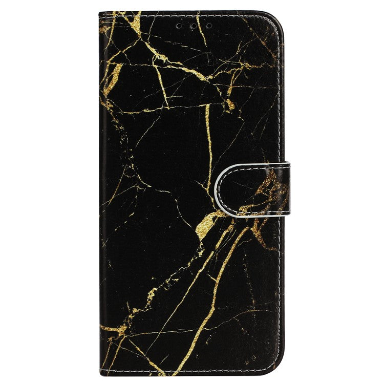 For iPhone 16 Case Pattern Stand Leather Phone Cover Card Slots Design - Black Gold Marble