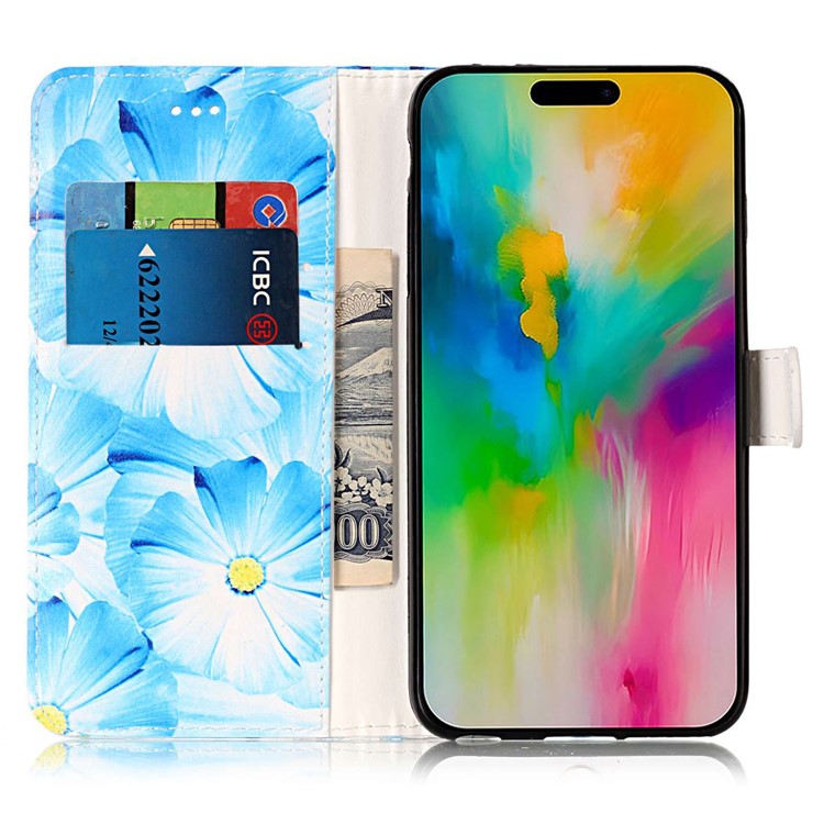 For iPhone 16 Case Pattern Stand Leather Phone Cover Card Slots Design - Orchid