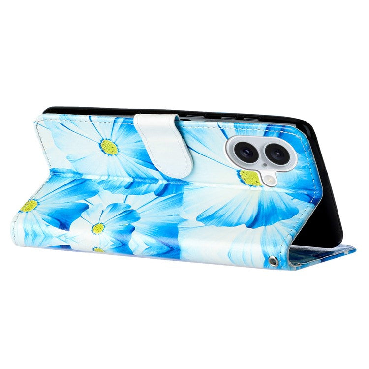 For iPhone 16 Case Pattern Stand Leather Phone Cover Card Slots Design - Orchid