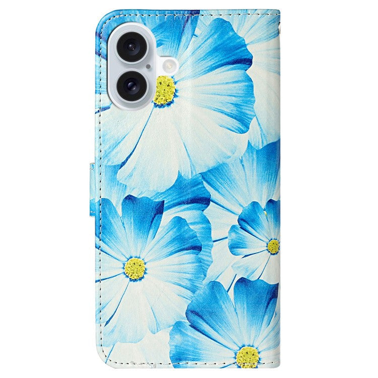 For iPhone 16 Case Pattern Stand Leather Phone Cover Card Slots Design - Orchid