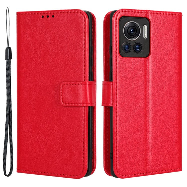 For Motorola Moto X30 Pro 5G / Edge 30 Ultra 5G PU Leather Anti-fingerprint Case Stand Crazy Horse Texture Anti-dust Wallet Phone Cover - Red