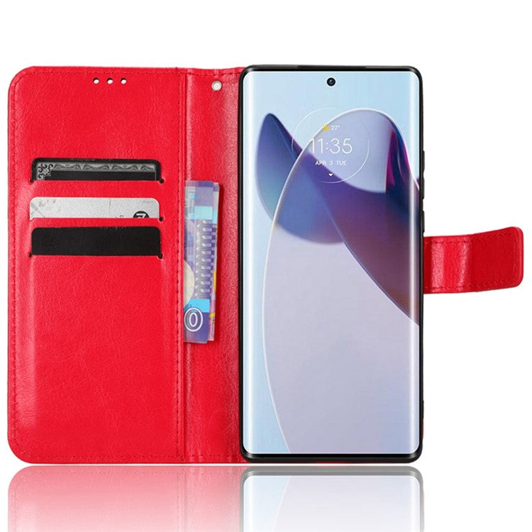 For Motorola Moto X30 Pro 5G / Edge 30 Ultra 5G PU Leather Anti-fingerprint Case Stand Crazy Horse Texture Anti-dust Wallet Phone Cover - Red