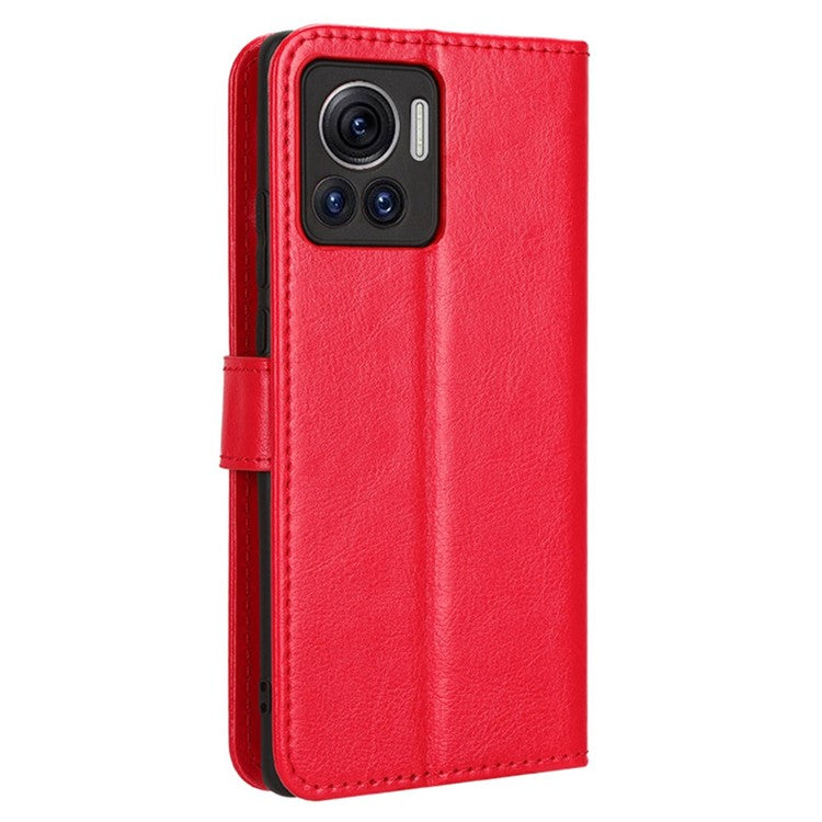 For Motorola Moto X30 Pro 5G / Edge 30 Ultra 5G PU Leather Anti-fingerprint Case Stand Crazy Horse Texture Anti-dust Wallet Phone Cover - Red