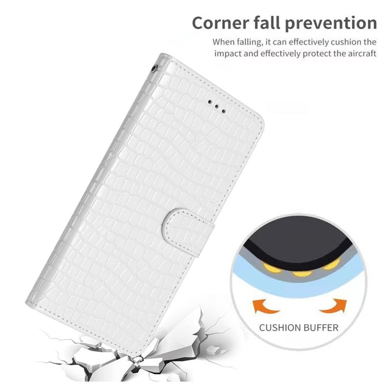 For iPhone 16 Pro Case Wrist Strap Flip PU Leather Phone Cover Crocodile Texture - White