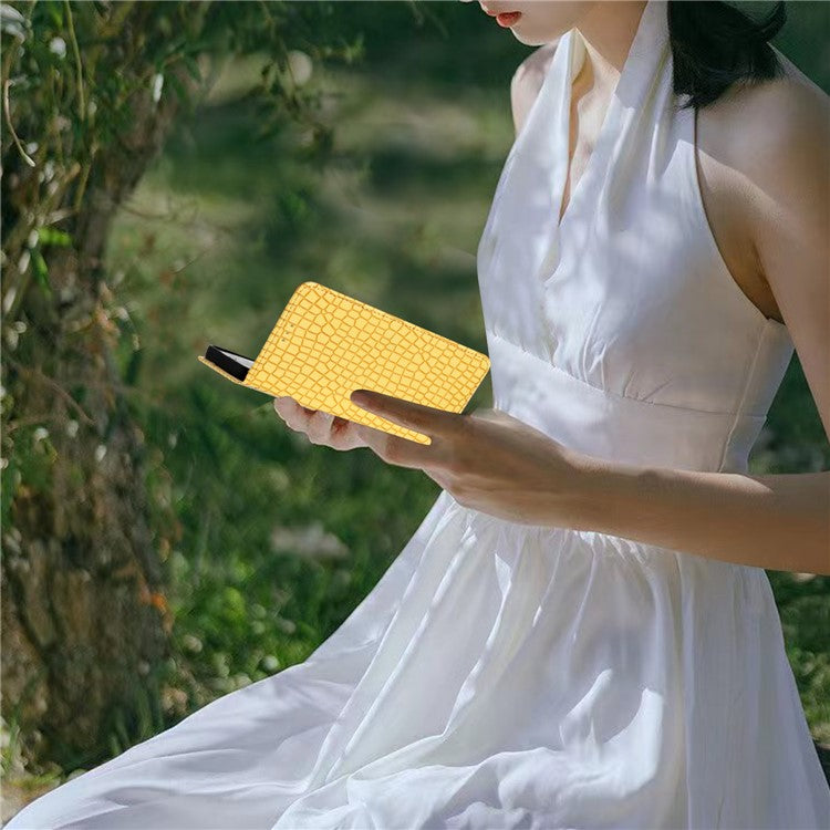For iPhone 16 Plus Case Crocodile Texture Leather Phone Cover Card Slots Stand Function - Yellow
