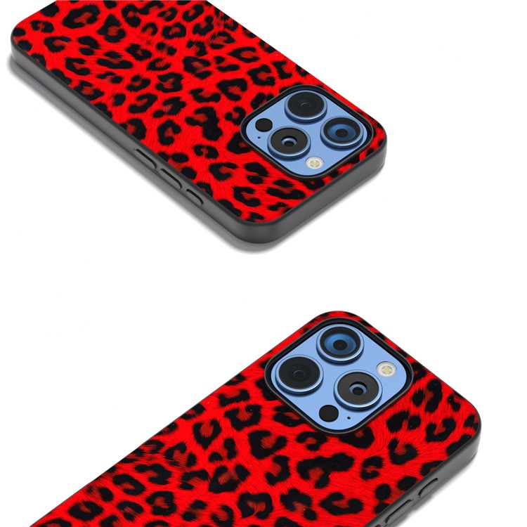 ABEEL For iPhone 16 Pro Case PU+TPU Back Phone Cover with Leopard Pattern - Red