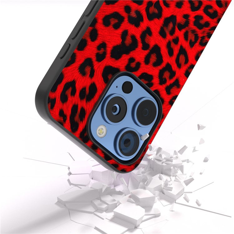 ABEEL For iPhone 16 Pro Case PU+TPU Back Phone Cover with Leopard Pattern - Red