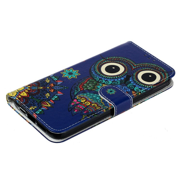 For iPhone 16 Pro Case Stand Wallet Leather Phone Cover Magnetic Clasp Pattern Printed - Blue Owl