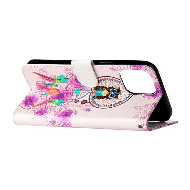For iPhone 16 Pro Case Stand Wallet Leather Phone Cover Magnetic Clasp Pattern Printed - Wind Chime Owl