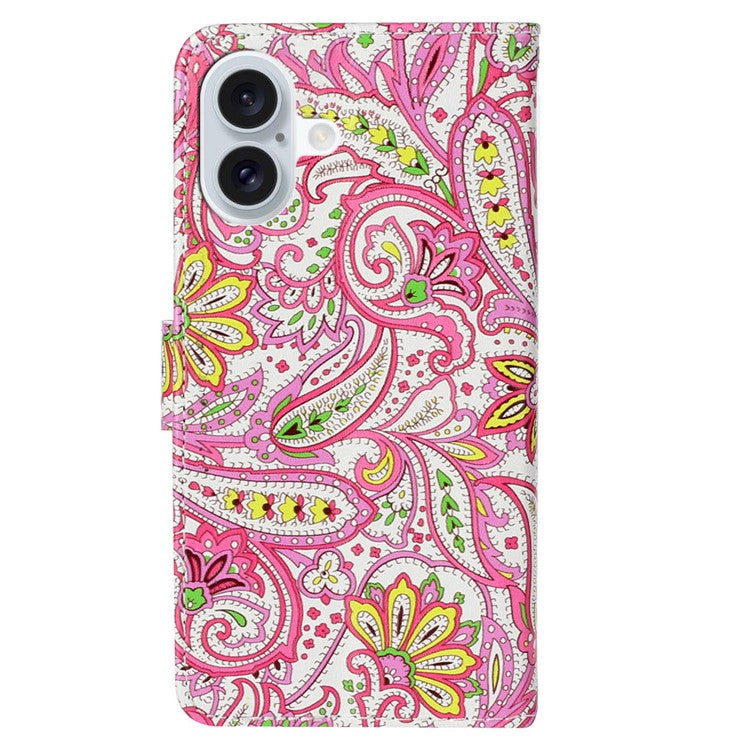 For iPhone 16 Plus Case Pattern Design Flip Leather Phone Cover with Strap - Flower